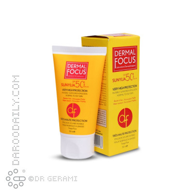 کرم ضد آفتاب بی رنگ پوست معمولی تا چرب مدل Sunylia با SPF50 درمال فوکوس 50 میلی لیتری