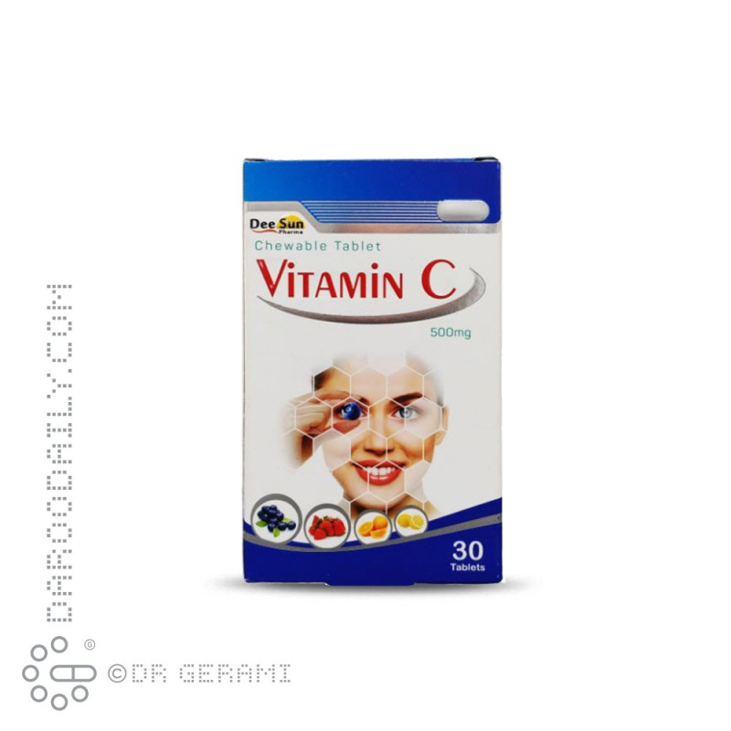 قرص جویدنی 500 میلی گرمی ویتامین C با طعم بلوبری دی سان فارما 30 عددی