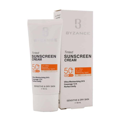کرم ضد آفتاب کرم پودری بژ روشن پوست خشک SPF50 بیزانس ۳۰ میلی لیتری