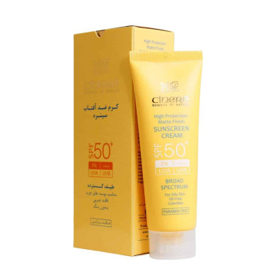 کرم ضد آفتاب بی رنگ پوست چرب فاقد چربی SPF50 سینره ۵۰ میلی لیتری