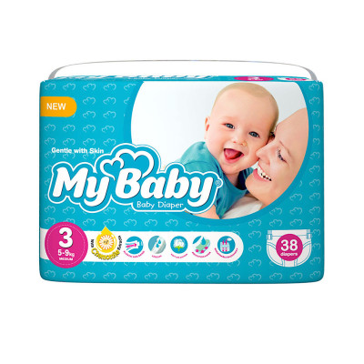 پوشک دوبل کودک آبی مهربان با پوست سایز ۳ مای بیبی 38 عددی