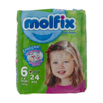 پوشک کامل 3 بعدی بچه مولفیکس سایز 6 بسته 24 عددی