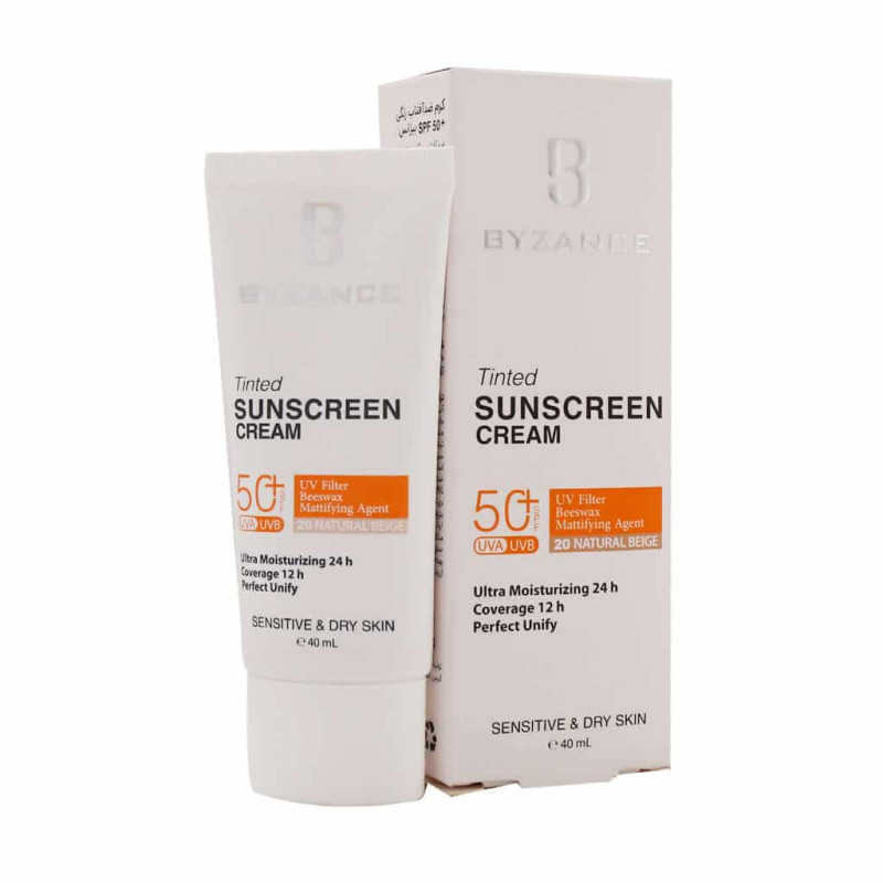 کرم ضد آفتاب کرم پودری بژ طبیعی پوست خشک SPF50 بیزانس ۳۰ میلی لیتری