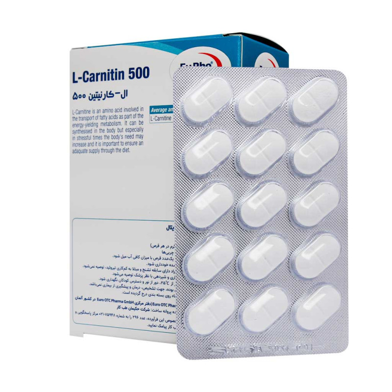 قرص ال کارنیتین 500 میلی گرمی یورویتال 60 عددی