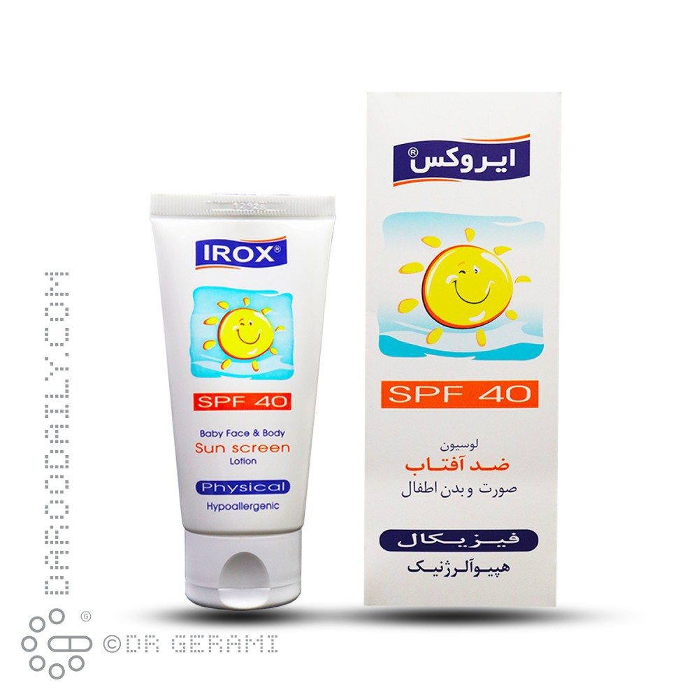 لوسیون ضد آفتاب صورت و بدن کودک SPF40 ایروکس 60 میلی لیتری