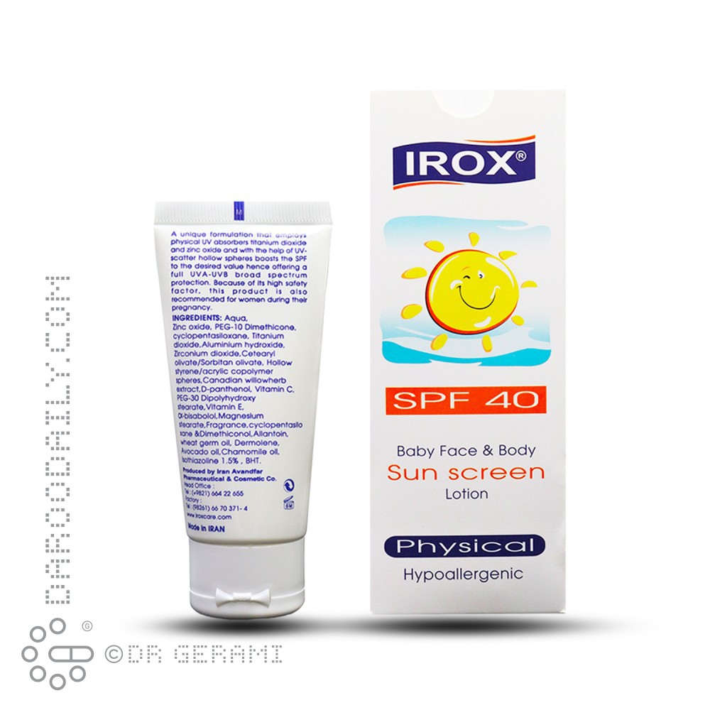 لوسیون ضد آفتاب صورت و بدن کودک SPF40 ایروکس 60 میلی لیتری