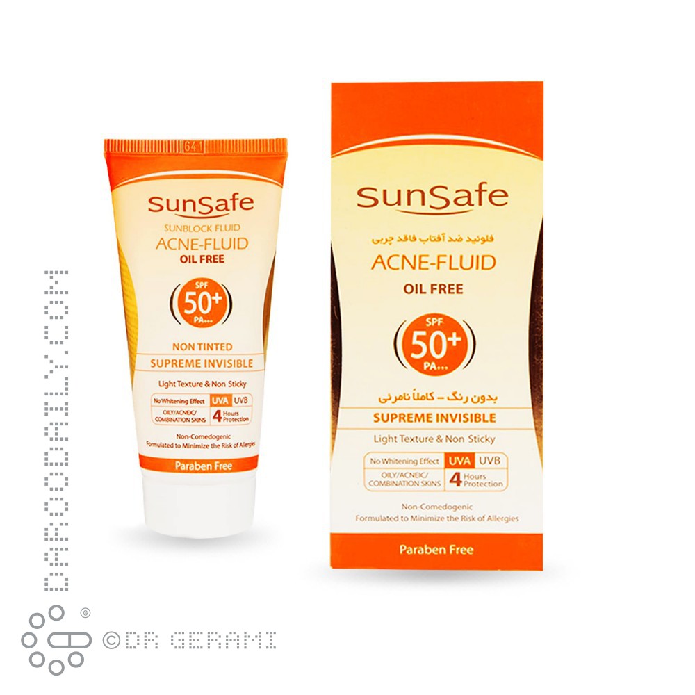 فلوئید ضد آفتاب بی رنگ پوست چرب فاقد چربی SPF50 سان سیف 50 میلی لیتری