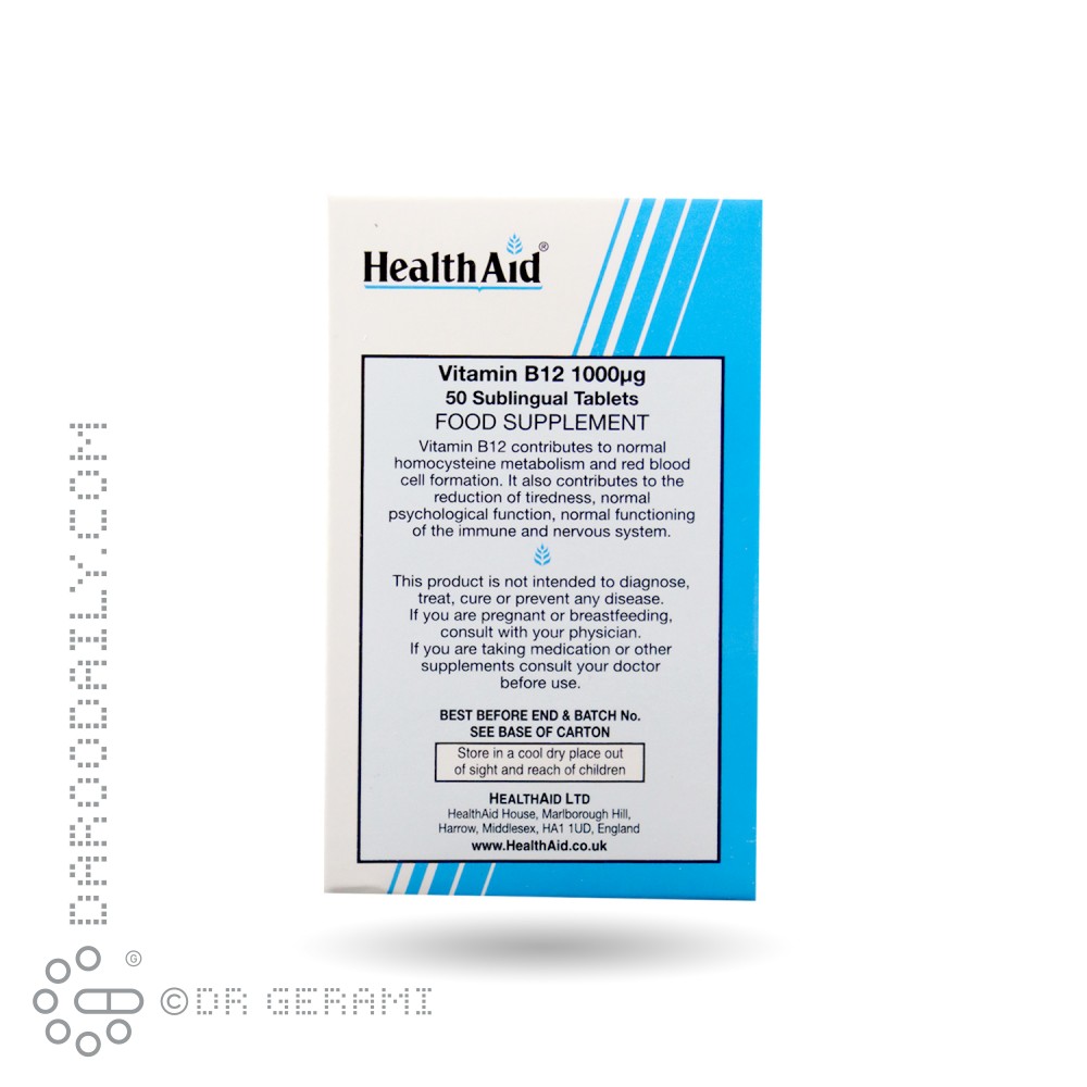 قرص 1000 میکروگرمی ویتامین B12 هلث اید 50 عددی
