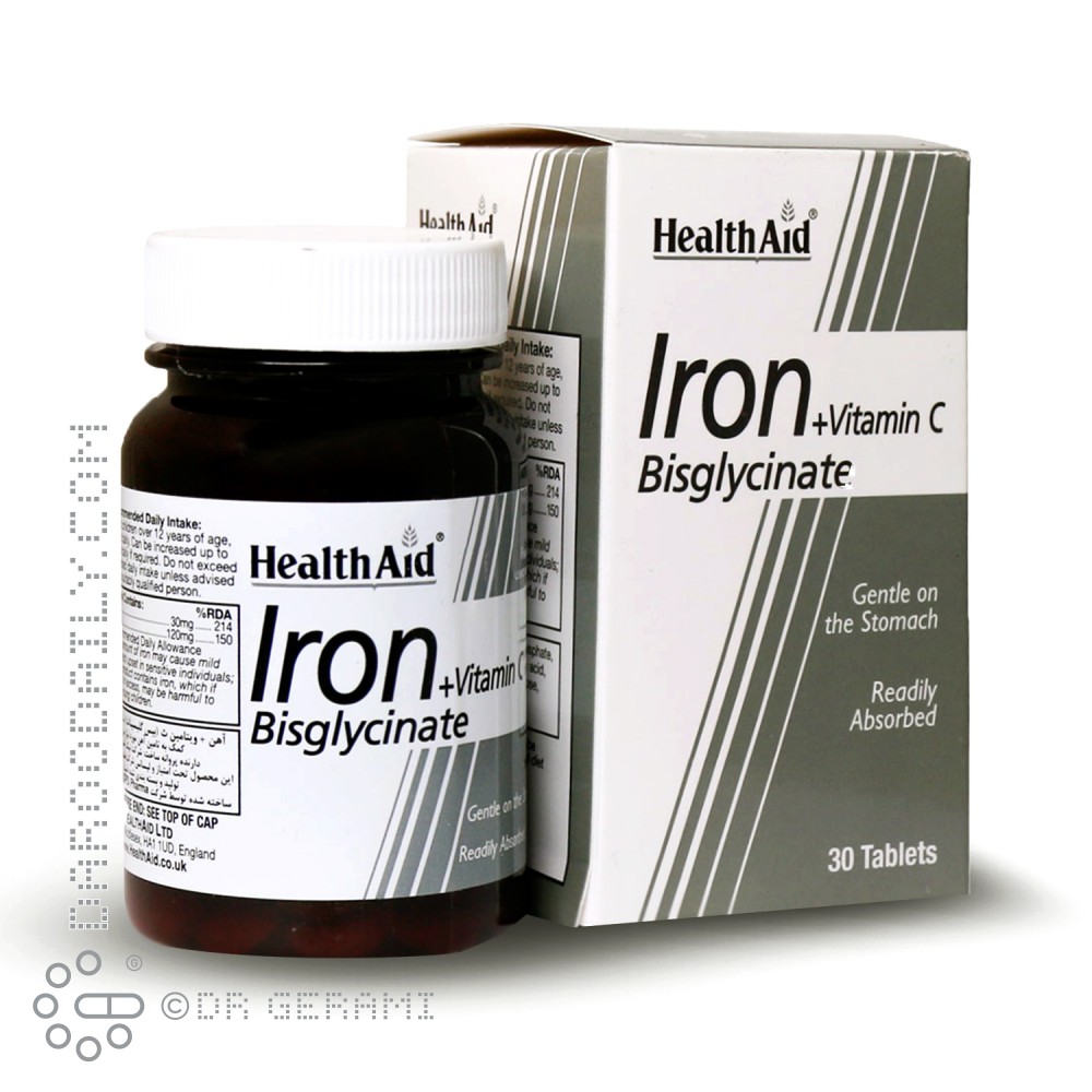 قرص آیرون بیس گلیسینات و ویتامین C هلث اید 30 عددی