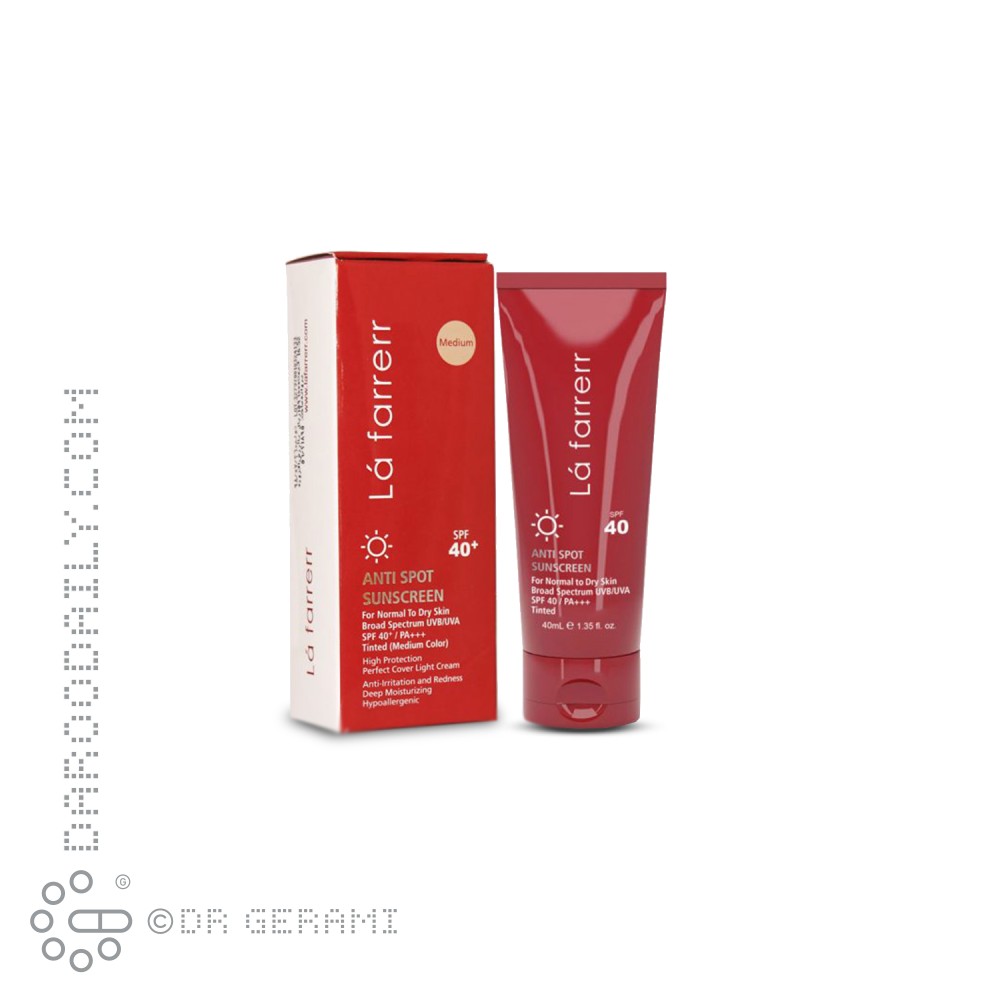 کرم ضد آفتاب و ضد لک رنگی متوسط پوست خشک و معمولی SPF40 لافارر 40 میلی لیتری
