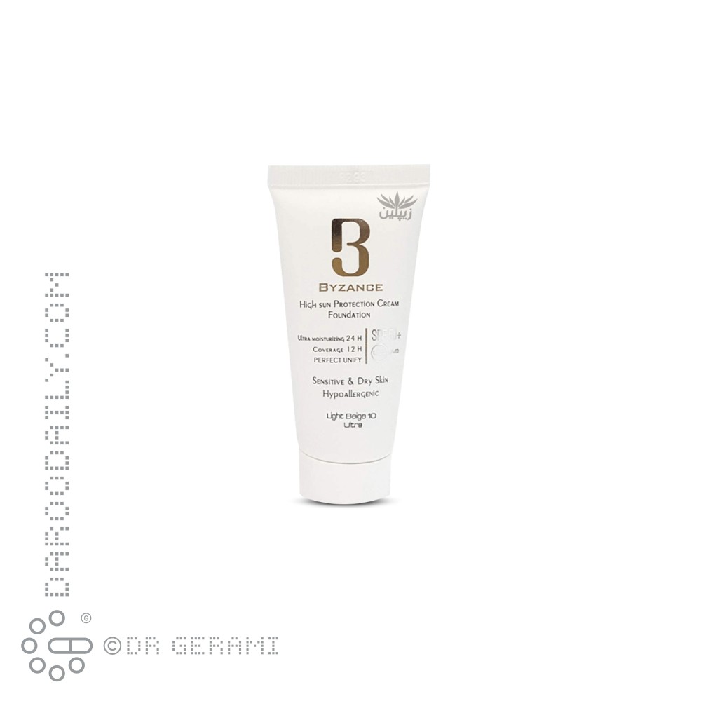 کرم ضد آفتاب کرم پودری بژ طلایی پوست خشک SPF50 بیزانس ۳۰ میلی لیتری