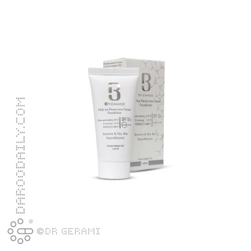 کرم ضد آفتاب کرم پودری رز بژ پوست خشک SPF50 بیزانس ۳۰ میلی لیتری