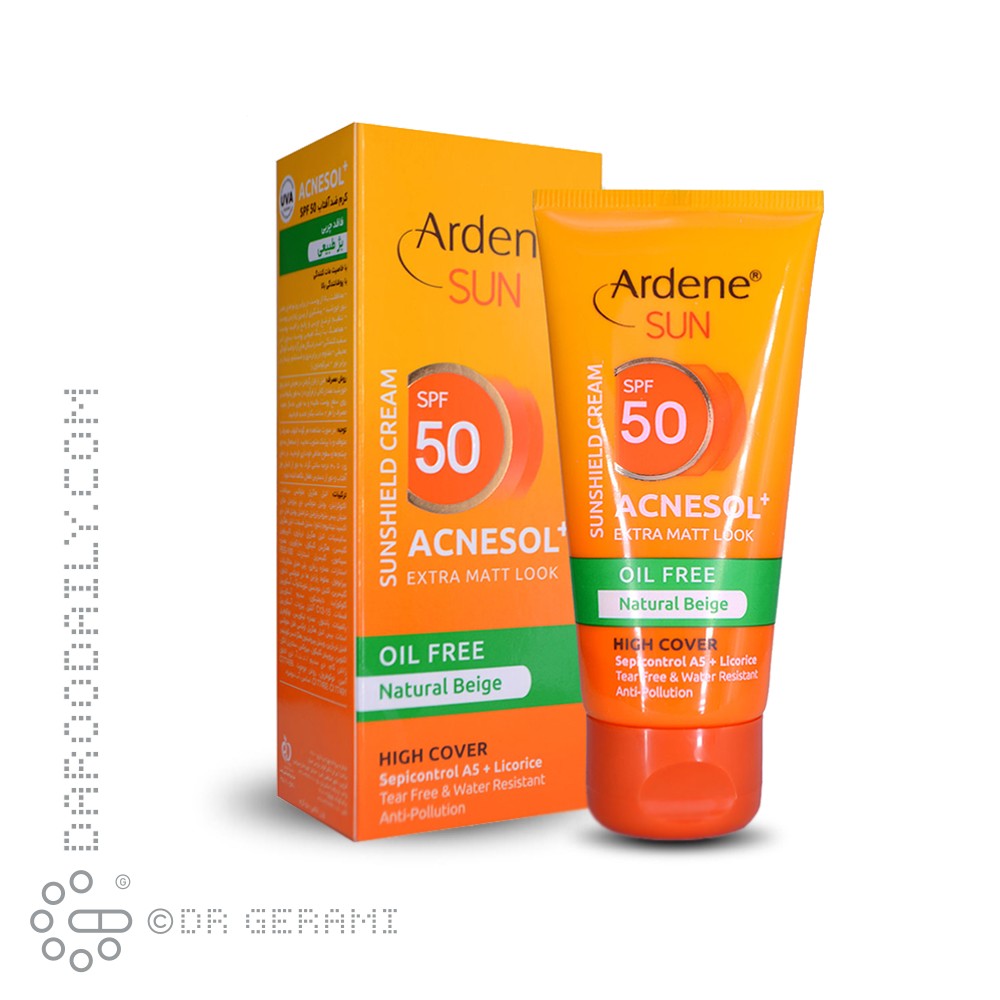 کرم ضد آفتاب بژ طبیعی پوست چرب فاقد چربی مدل Acnesol+ با SPF50 آردن ۵۰ میلی لیتری