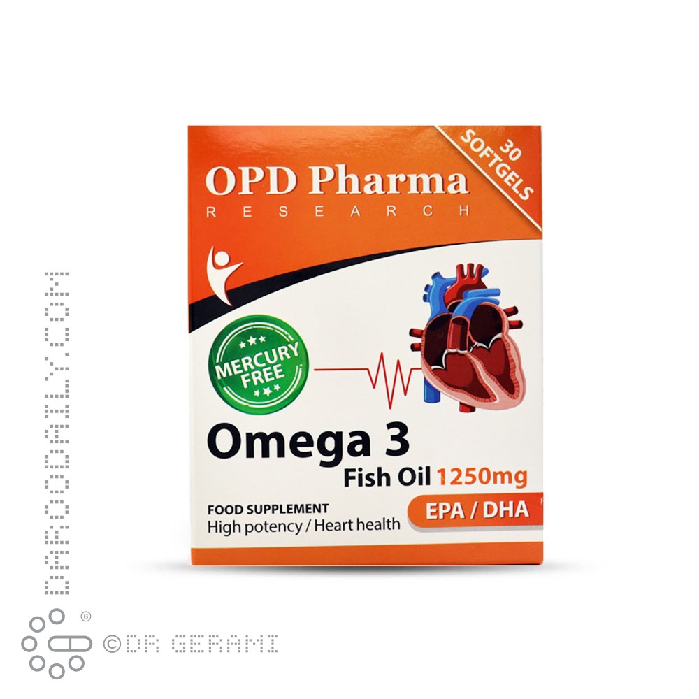 سافت ژل امگا 3 روغن ماهی 1250 میلی گرمی او پی دی فارما 30 عددی