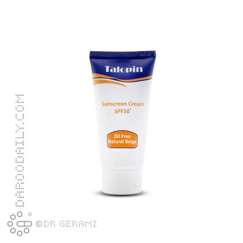 کرم ضد آفتاب بژ طبیعی پوست چرب فاقد چربی SPF50 تالوپین 50 میلی لیتری