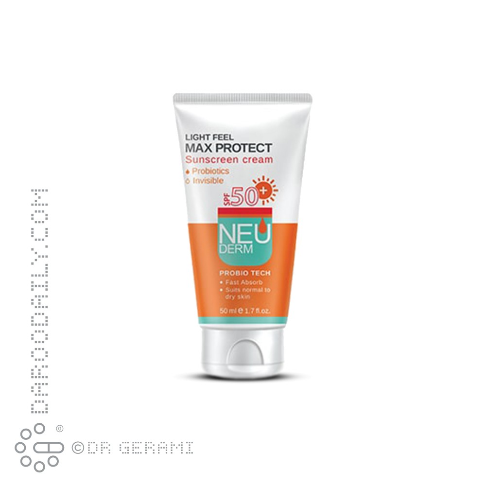 کرم ضدآفتاب بی رنگ پوست خشک و معمولی مدل Max Protect با SPF50 نئودرم 50 میلی لیتری (نوع پوست بررسی شود)