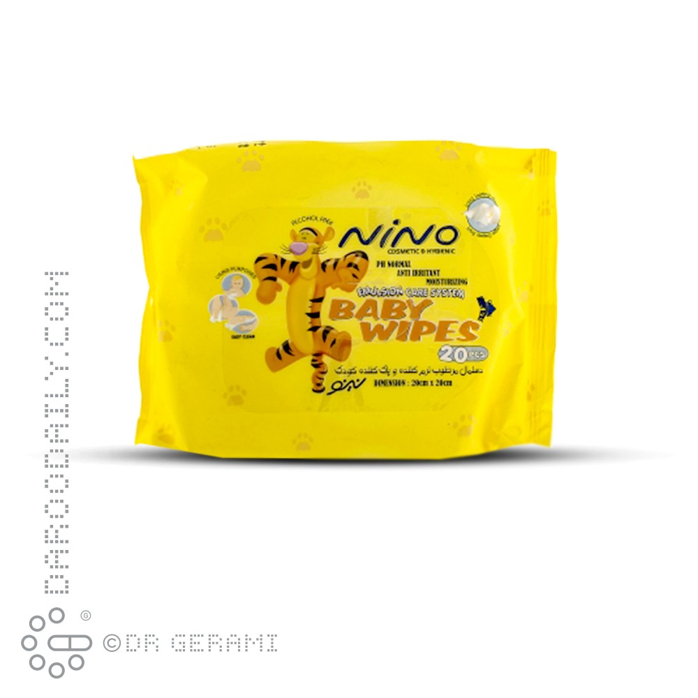 دستمال مرطوب نرم کننده و پاک کننده کودک نینو 20 عددی
