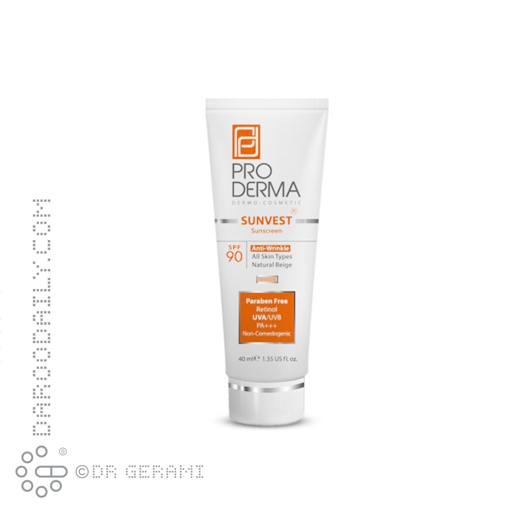 کرم ضد آفتاب و ضد چروک بژ طبیعی SPF90 پرودرما 40 میلی لیتری