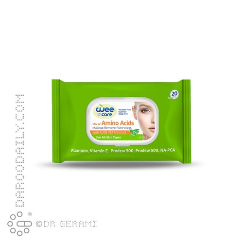 دستمال مرطوب آرایش پاک کن آمینو اسید وی کر 20 عددی