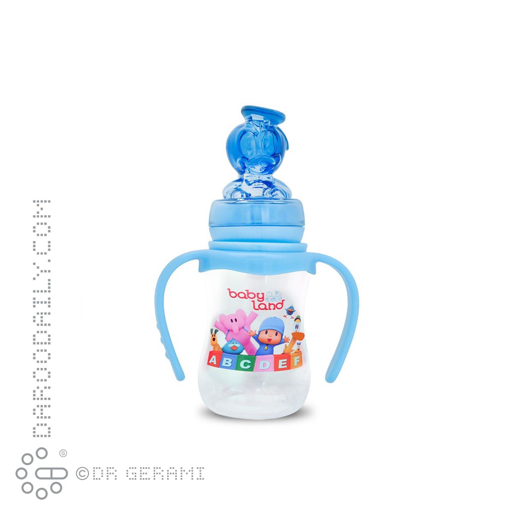 شیشه شیر کلاسیک عروسکی فندقی با طرح اردک آبی بی بی لند 150 میلی لیتری کد 509