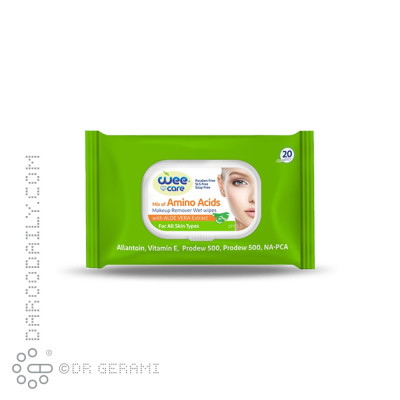 دستمال مرطوب آرایش پاک کن آمینو اسید وی کر 20 عددی