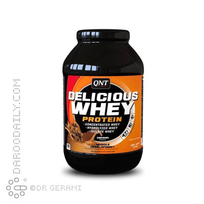 پودر پروتئین وی دلیشس کاراملی کیو ان تی 1000 گرمی