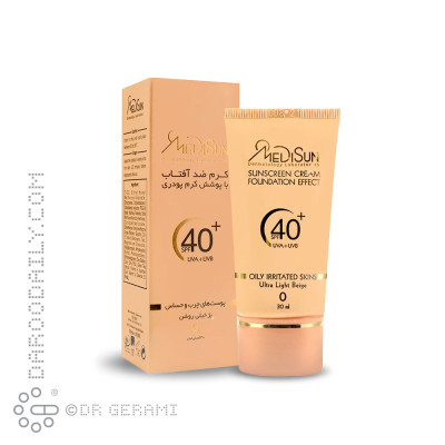 ضد آفتاب کرم پودری بژ خیلی روشن پوست چرب فاقد چربی SPF40 مدیسان شماره 0