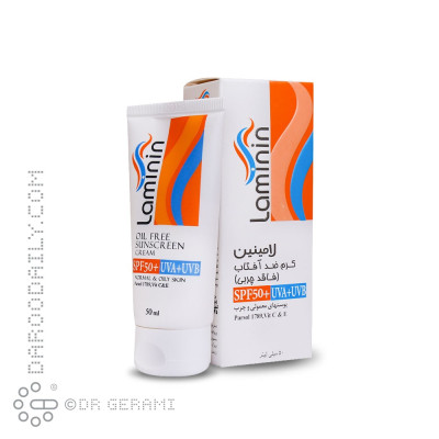 کرم ضد آفتاب بی رنگ پوست معمولی و چرب فاقد چربی SPF50 لامینین 50 میلی لیتری