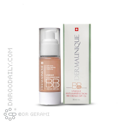 بی بی کرم بژ تیره ضد جوش و بهبود دهنده پوست چرب SPF15 درمایونیک 30 میلی لیتری