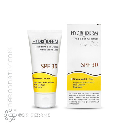 کرم ضد آفتاب بی رنگ پوست خشک SPF30 هیدرودرم 50 میلی لیتری