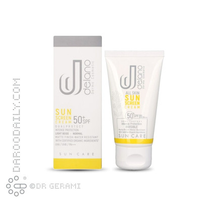 کرم ضد آفتاب بژ روشن پوست معمولی و خشک SPF50 دلانو 50 میلی لیتری
