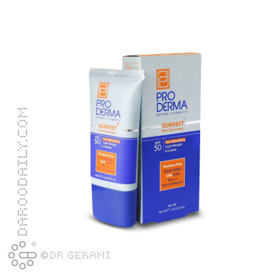 کرم ضد آفتاب بی رنگ آقایان فاقد چربی SPF50 پرودرما 40 میلی لیتری