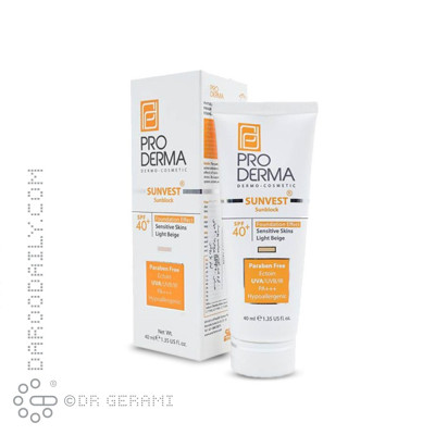 کرم ضد آفتاب بژ طبیعی پوست حساس SPF40 پرودرما 40 میلی لیتری