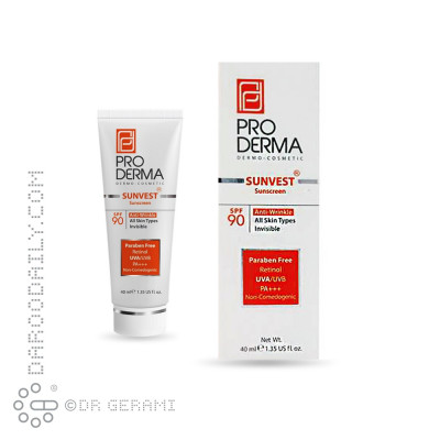 کرم ضد آفتاب و ضد چروک بی رنگ SPF90 پرودرما 40 میلی لیتری