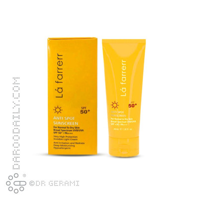 کرم ضد آفتاب و ضد لک بی رنگ پوست خشک و معمولی SPF50 لافارر 40 میلی لیتری