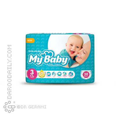 پوشک دوبل کودک آبی مهربان با پوست سایز ۳ مای بیبی 38 عددی