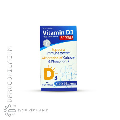 سافت ژل 2000 واحدی ویتامین D3 او پی دی فارما 60 عددی