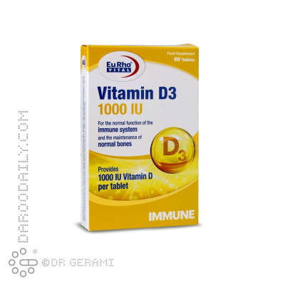 قرص 1000 واحدی ویتامین D3 یوروویتال 60 عددی