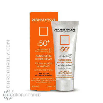 کرم ضد آفتاب هیدرا بی‌ رنگ پوست خشک SPF50 درماتیپیک 50 میلی لیتری