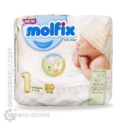 پوشک کودک 3 بعدی مولفیکس سایز 1 بسته 20 عددی