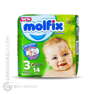 پوشک کودک متوسط سه بعدی مولفیکس سایز ۳ بسته 14 عددی