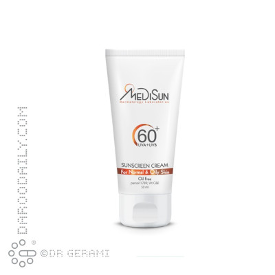 کرم ضد آفتاب بی رنگ پوست چرب فاقد چربی SPF60 مدیسان ۵۰ میلی لیتری