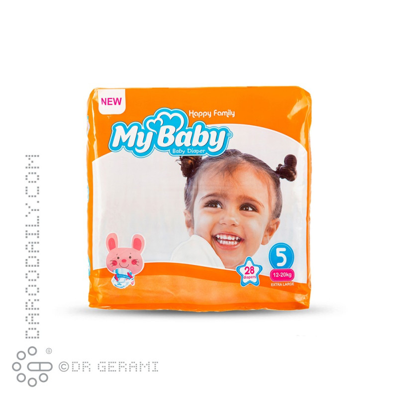 پوشک کودک نارنجی خانواده شاد سایز 5 مای بیبی 28 عددی