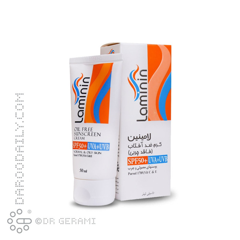 کرم ضد آفتاب بی رنگ پوست معمولی و چرب فاقد چربی SPF50 لامینین 50 میلی لیتری