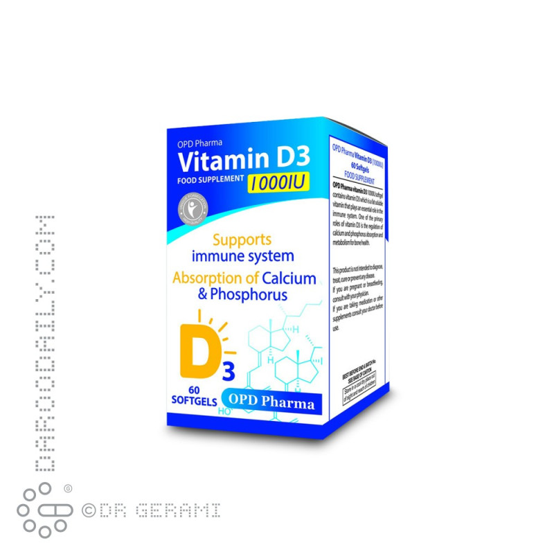 سافت ژل 1000 واحدی ویتامین D3 او پی دی فارما 60 عددی