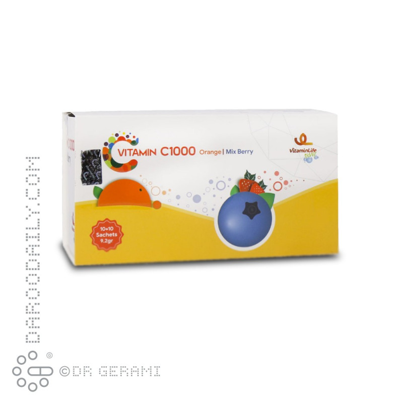 پودر ساشه ۱۰۰۰ میلی گرمی ویتامین C دو طعم ویتامین لایف ۲۰ عددی