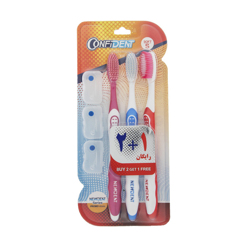 مسواک برس متوسط مدل Promo Pearl سری Newdent کانفیدنت 3 عددی