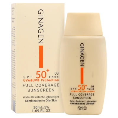 کرم ضد آفتاب بژ تیره پوست چرب SPF50 ژیناژن ۵۰ میلی لیتری