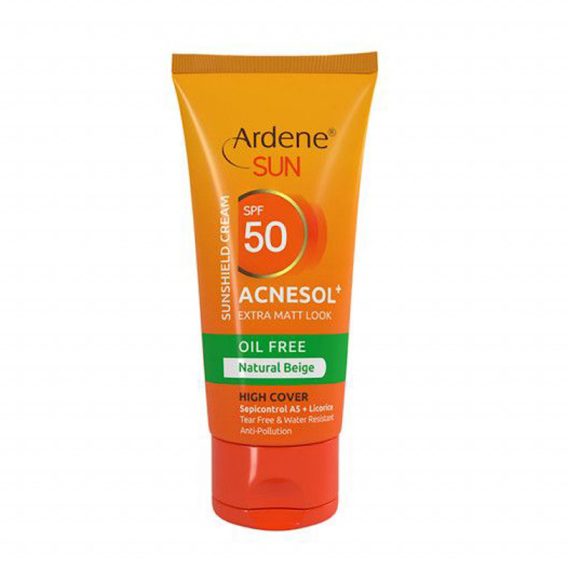 کرم ضد آفتاب بژ طبیعی پوست چرب فاقد چربی مدل Acnesol+ با SPF50 آردن ۵۰ میلی لیتری
