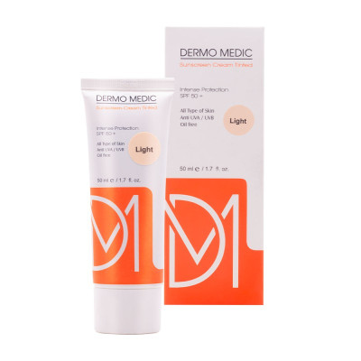 کرم ضد آفتاب فاقد چربی حاوی SPF50 درمومدیک (رنگی طبیعی) 50 میلی لیتر